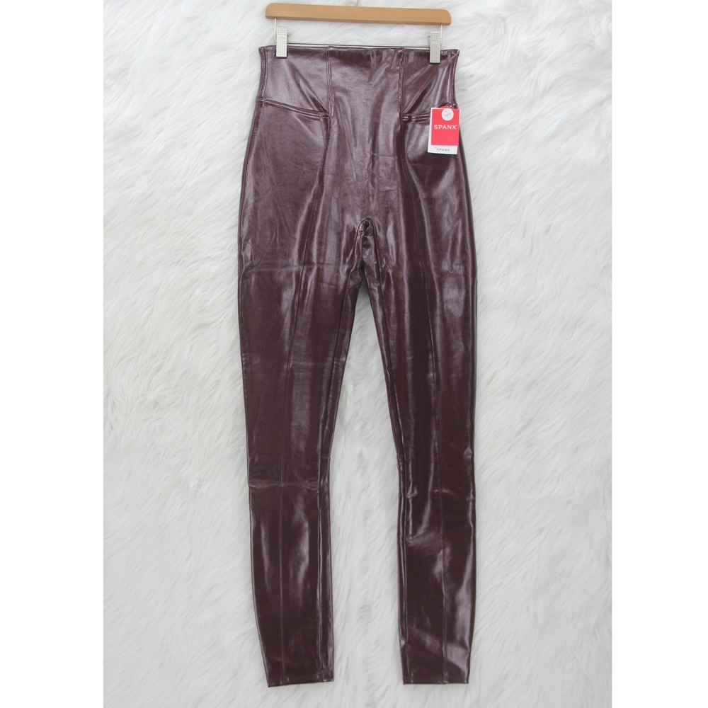 NWT SPANX High Rise Patent Leather Leggings in Ruby Red S Tall Vampire Oxblood